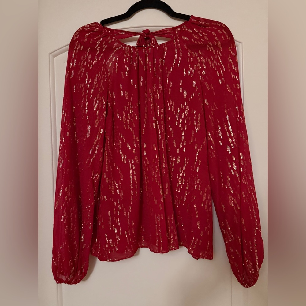 Lilly Pulitzer Noraleen Silk Blouse Malbec Red with Gold Metallic Accents